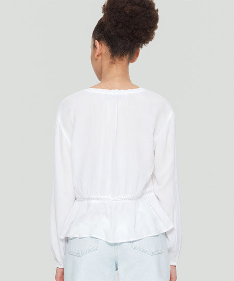 LACE INSERT TIED BLOUSE