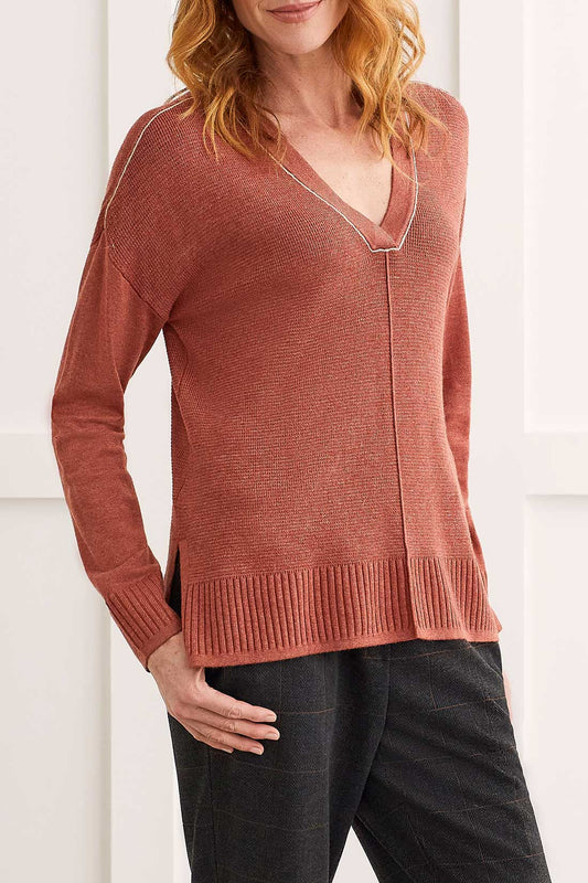LONG SLEEVE V NECK SWEATER WITH SLIT