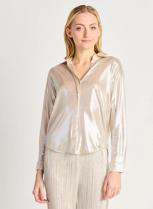 BUTTON FRONT SHIMMER BLOUSE