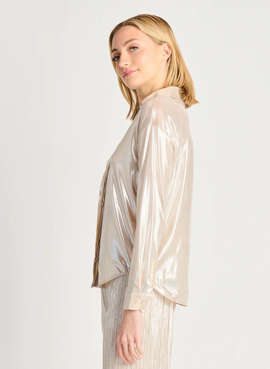 BUTTON FRONT SHIMMER BLOUSE