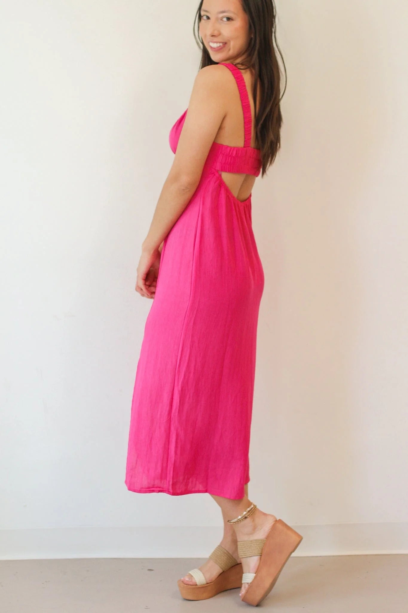 BLOSSOMING OPEN BACK MIDI DRESS