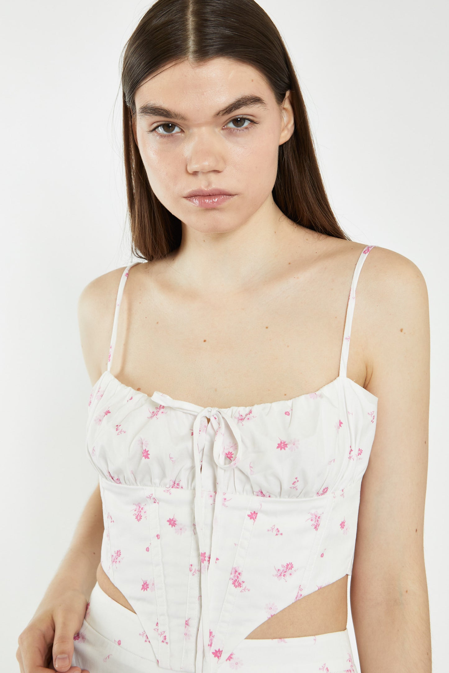 Ladies White Pink Floral Top