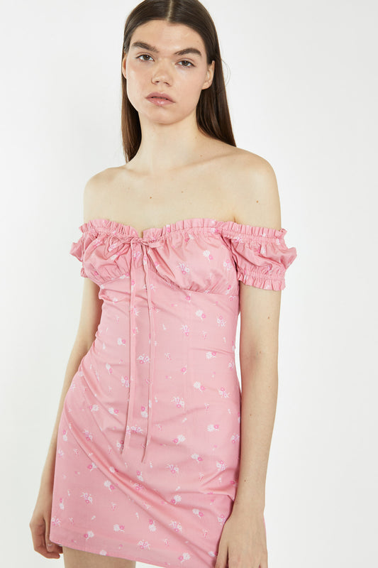 LADIES BUBBLE GUM PINK FLORAL DRESS