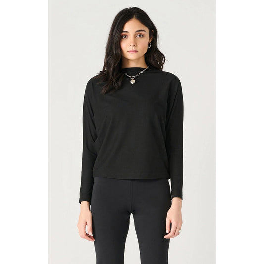 LONG SLEEVE MOCK NECK RIBBED TOP