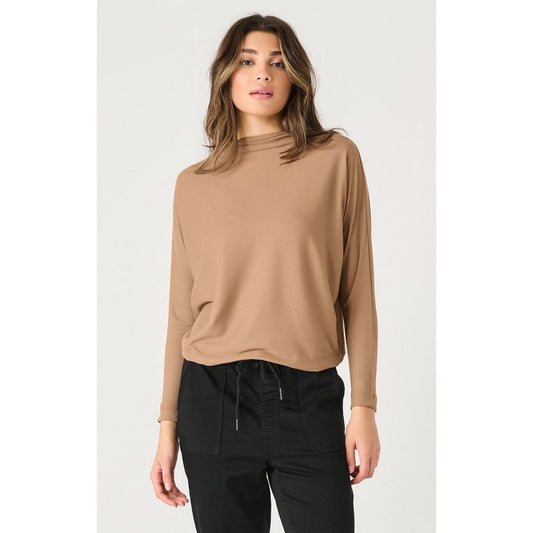 LONG SLEEVE MOCK NECK RIBBED TOP