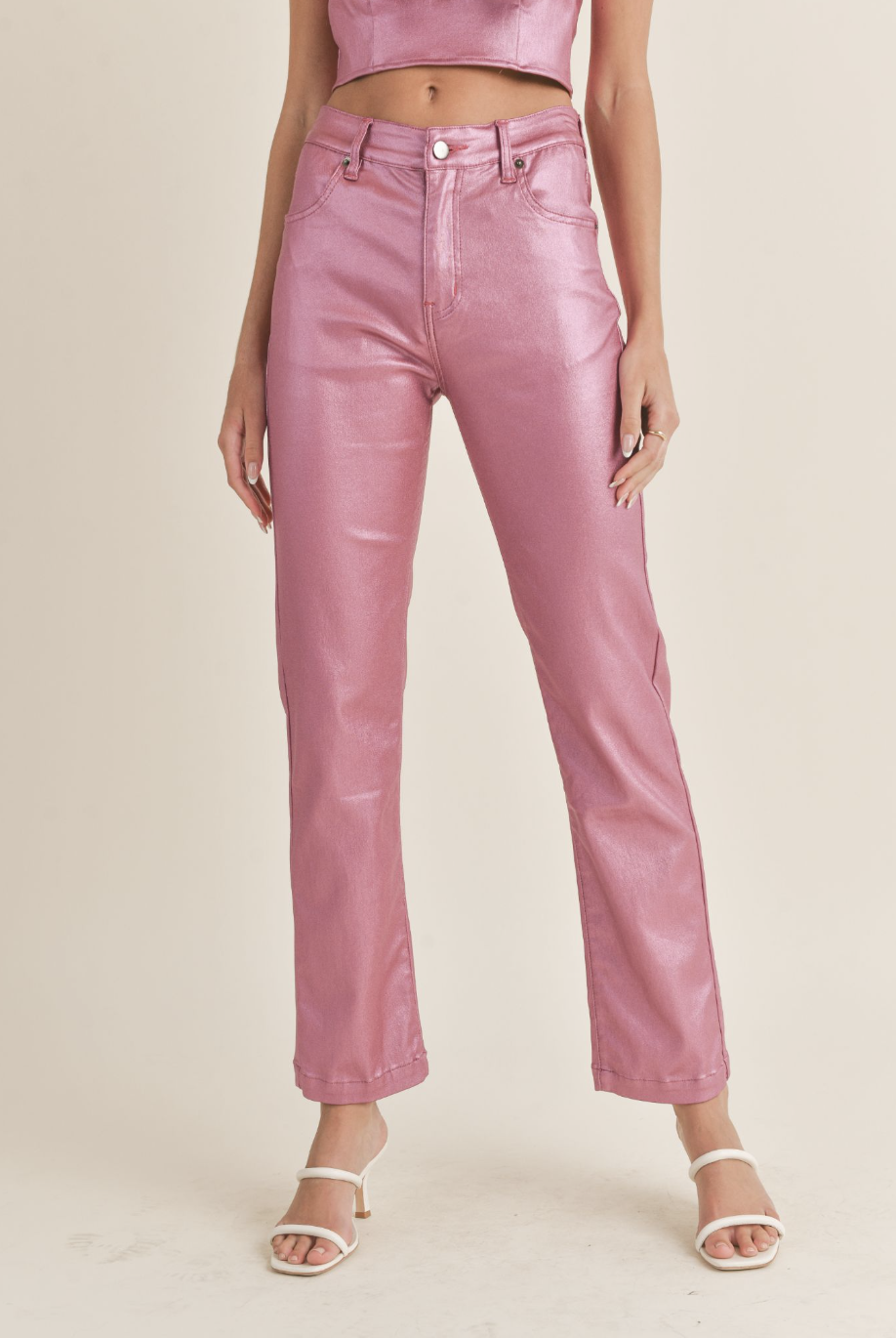 SWEET SURPRISE COATED STRAIGHT LEG PANTS