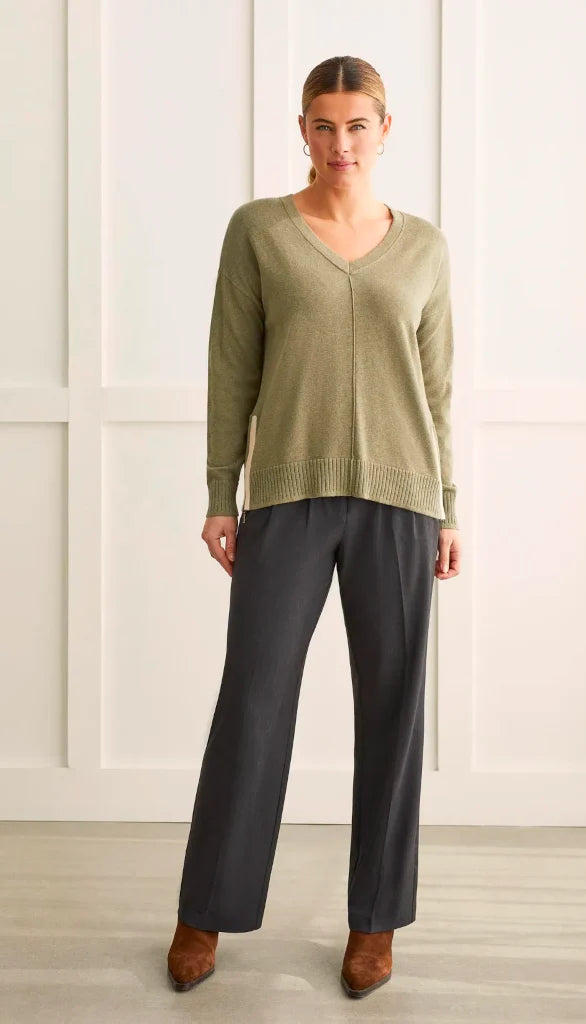 LONG SLEEVE V NECK SWEATER WITH SIDE ZIP