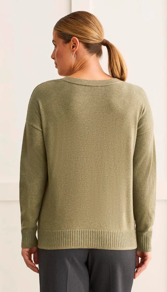 LONG SLEEVE V NECK SWEATER WITH SIDE ZIP