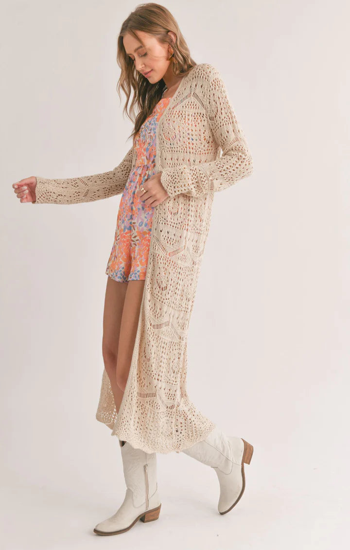 JAY LARGE POINTELLE DUSTER CARDIGAN