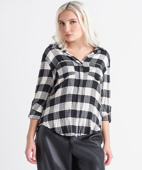 BUTTON FRONT PLAID SHIRT