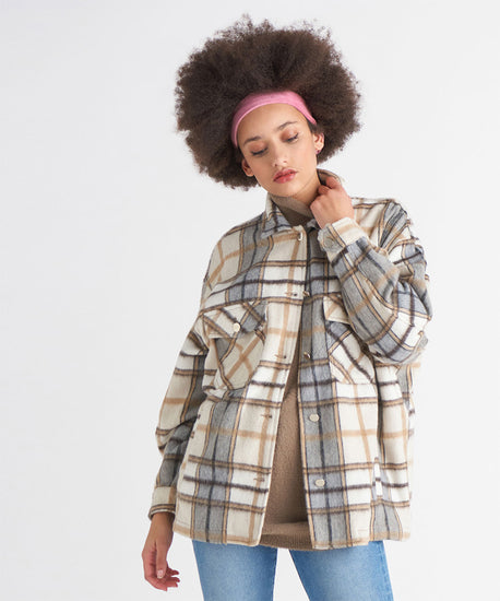 PLAID SNAP FRONT SHACKET