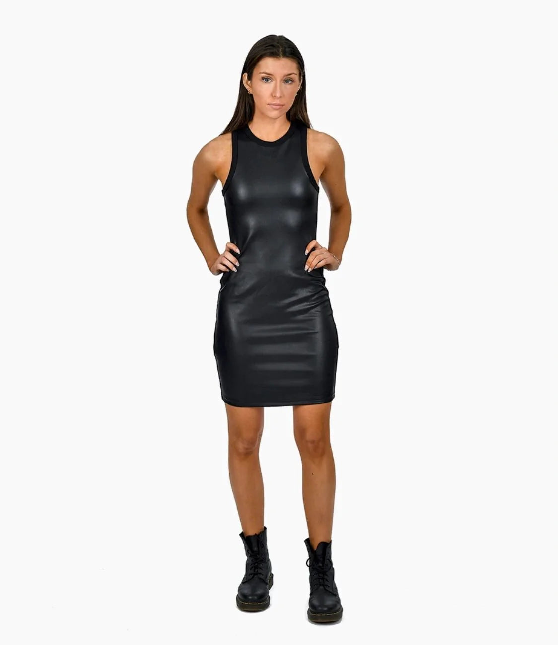 ADINA VEGAN LEATHER TANK DRESS WITH RIBBED BACK