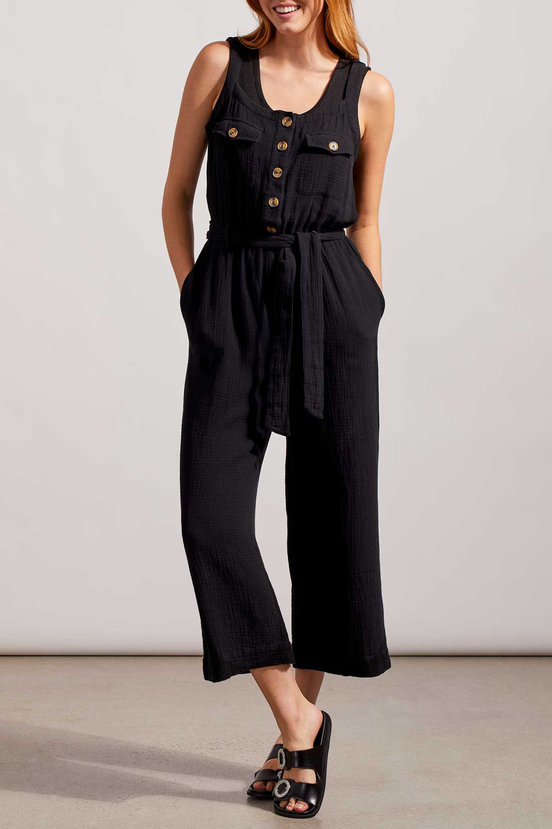 BUTTON FRONT JUMPSUIT WITH SASH