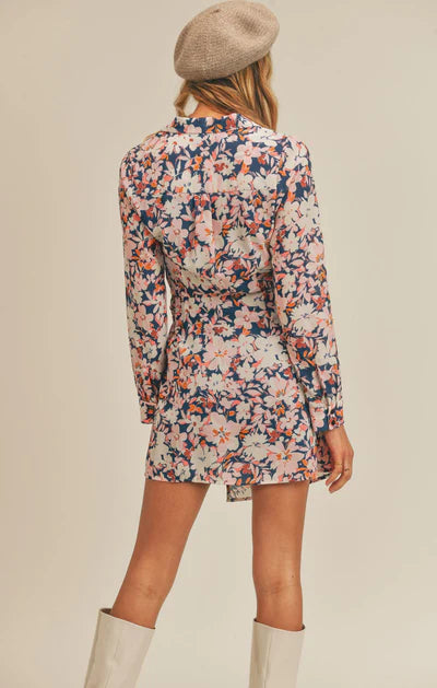 RETRO PETALS WRAP MINI DRESS