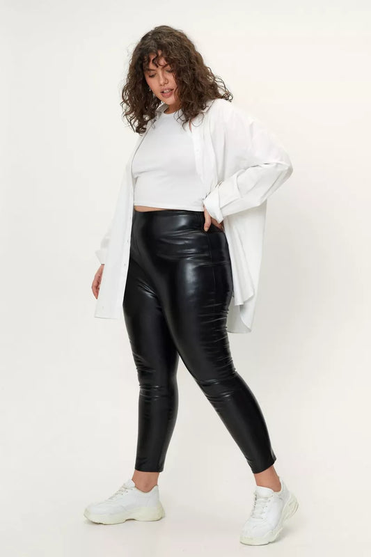 HIGH WAISTED FAUX LEATHER LEGGINGS PLUS SIZE