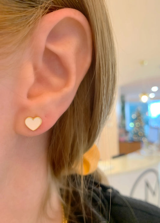 WHITE MINI ENAMEL HEART STUDS