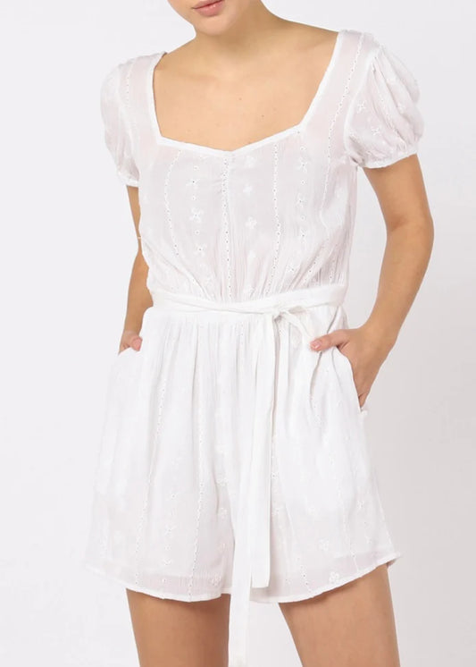 PUFF SLEEVE EYELET ROMPER