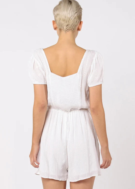 PUFF SLEEVE EYELET ROMPER