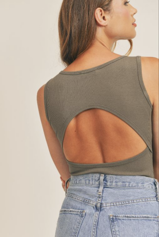 IN THE GLADE OPEN BACK BODYSUIT - OLIVE