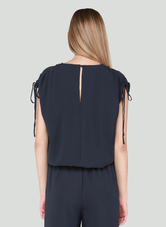 DRAWSTRING SHOULDER ELASTIC HEM TOP
