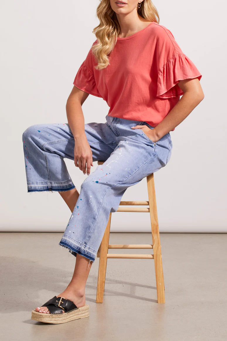 CREW NECK DROP SHOULDER WITH FRILL