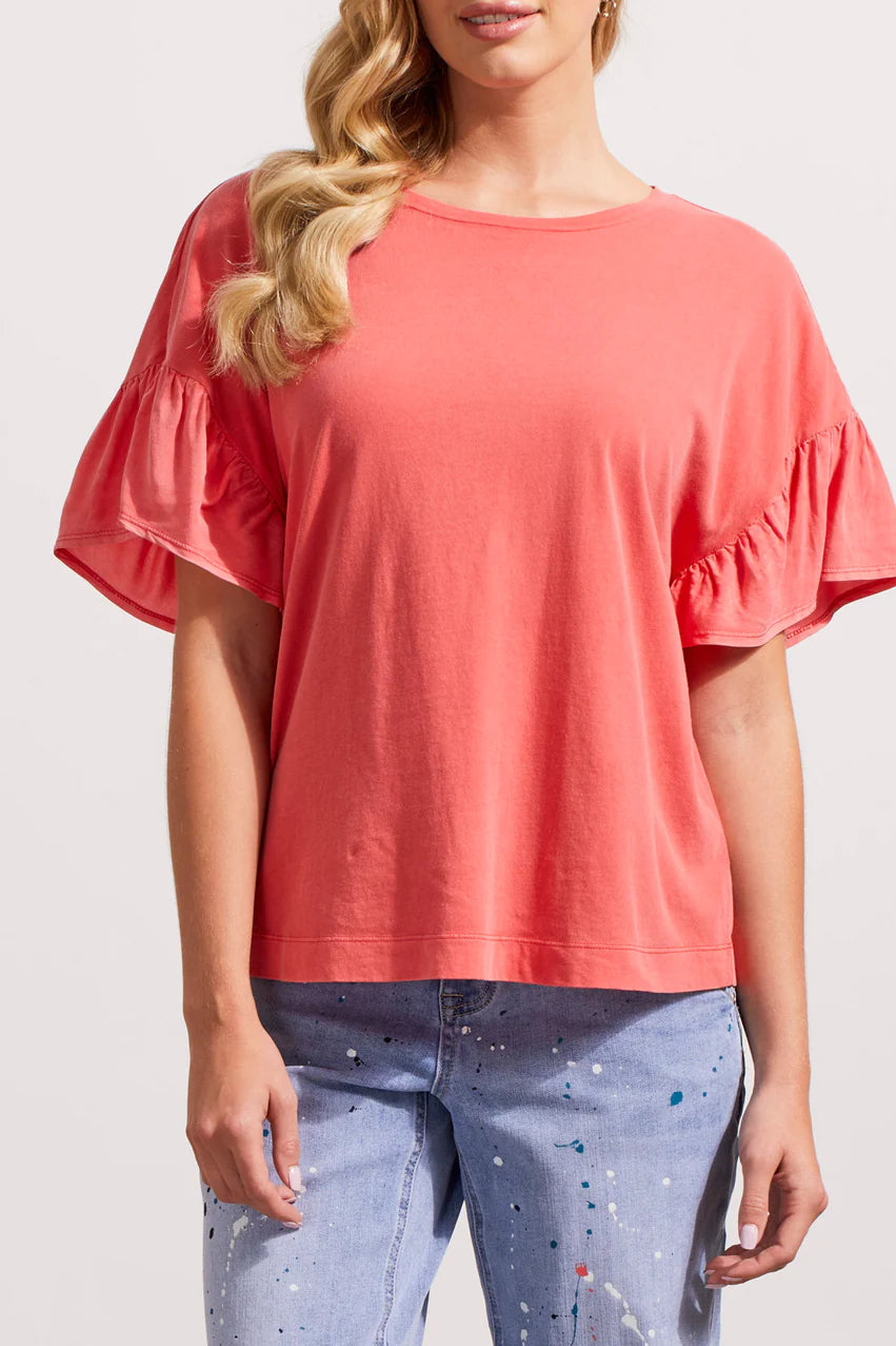 CREW NECK DROP SHOULDER WITH FRILL