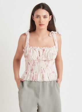 SMOCKED TIED STRAP CAMISOLE