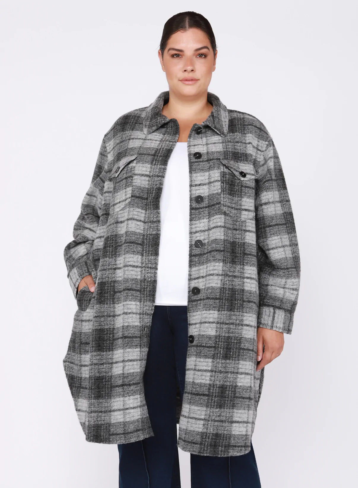 DEX PLUS BRUSHED WOOL PLAID SHACKET