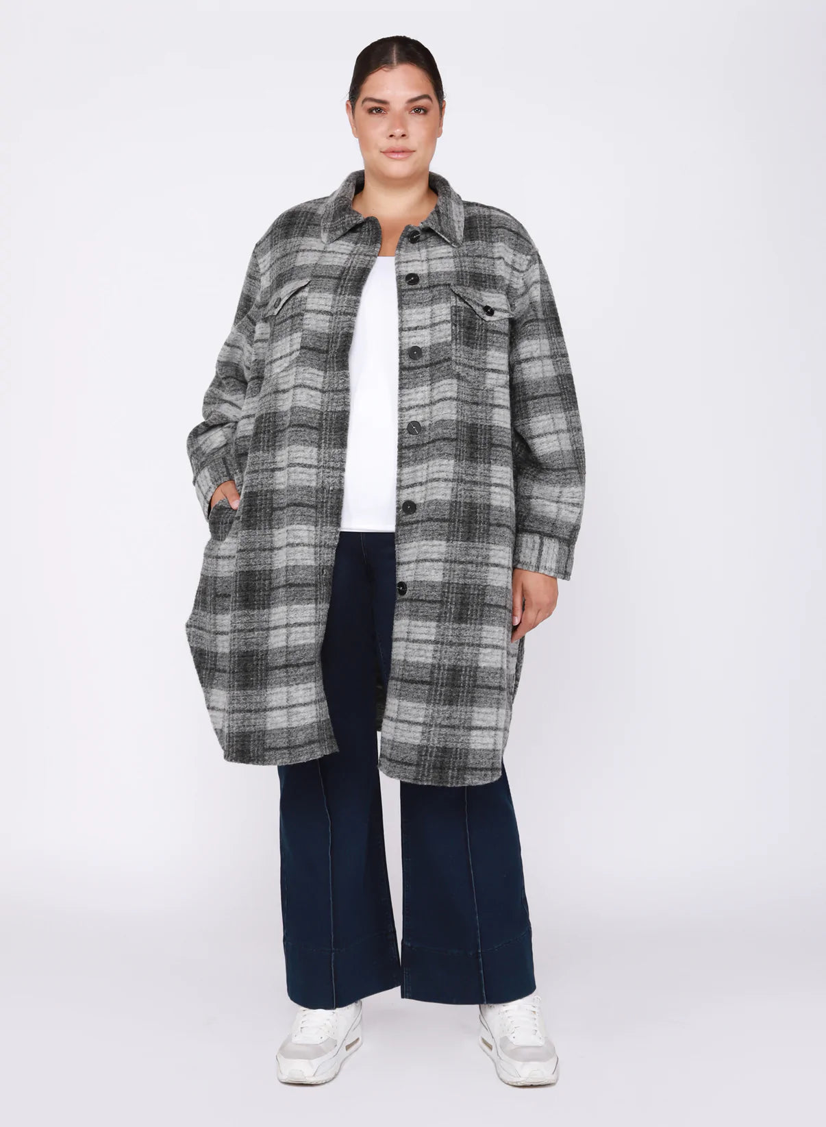 DEX PLUS BRUSHED WOOL PLAID SHACKET